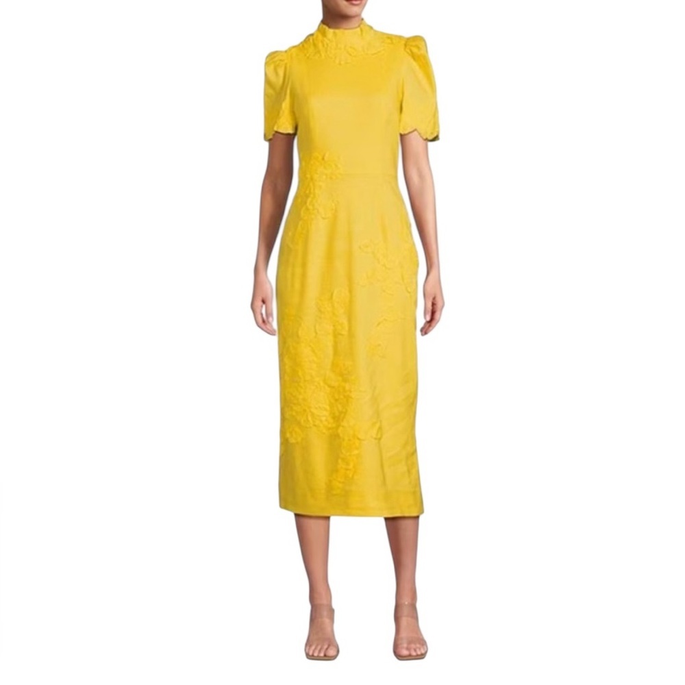 Antonio Melani Willow Floral Applique Mock Neck Midi Dress Sunshine Yellow NWT